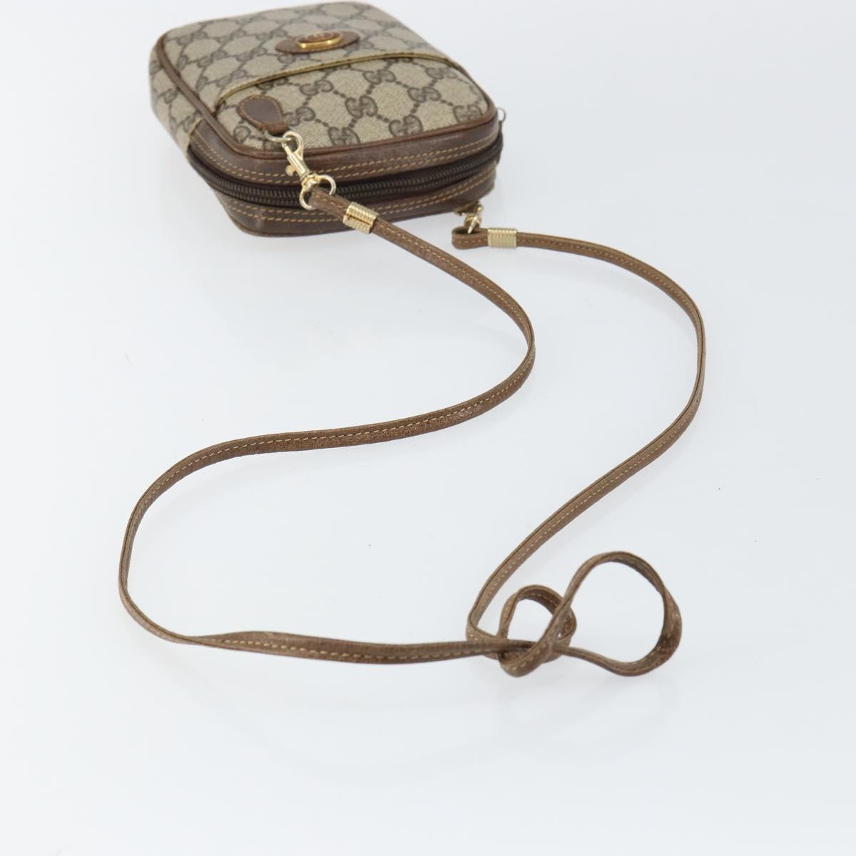 GUCCI GG Supreme Shoulder Bag PVC Beige Gold Auth BA6562