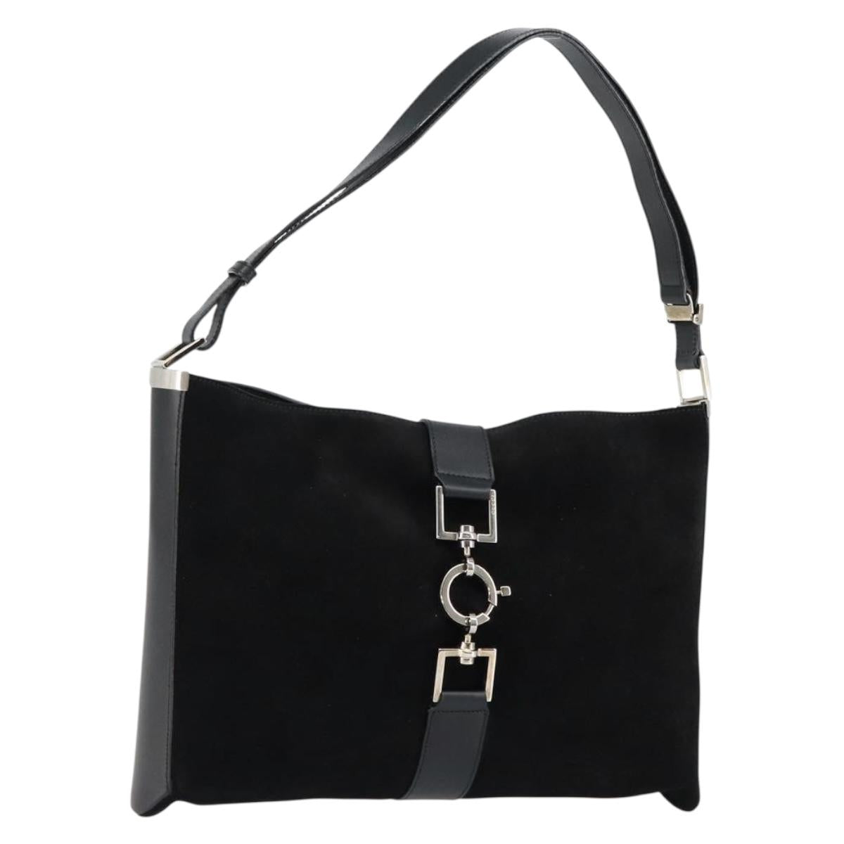 GUCCI Jackie Shoulder Bag Suede Leather Black Silver 001 4052 1669 Auth BA6564