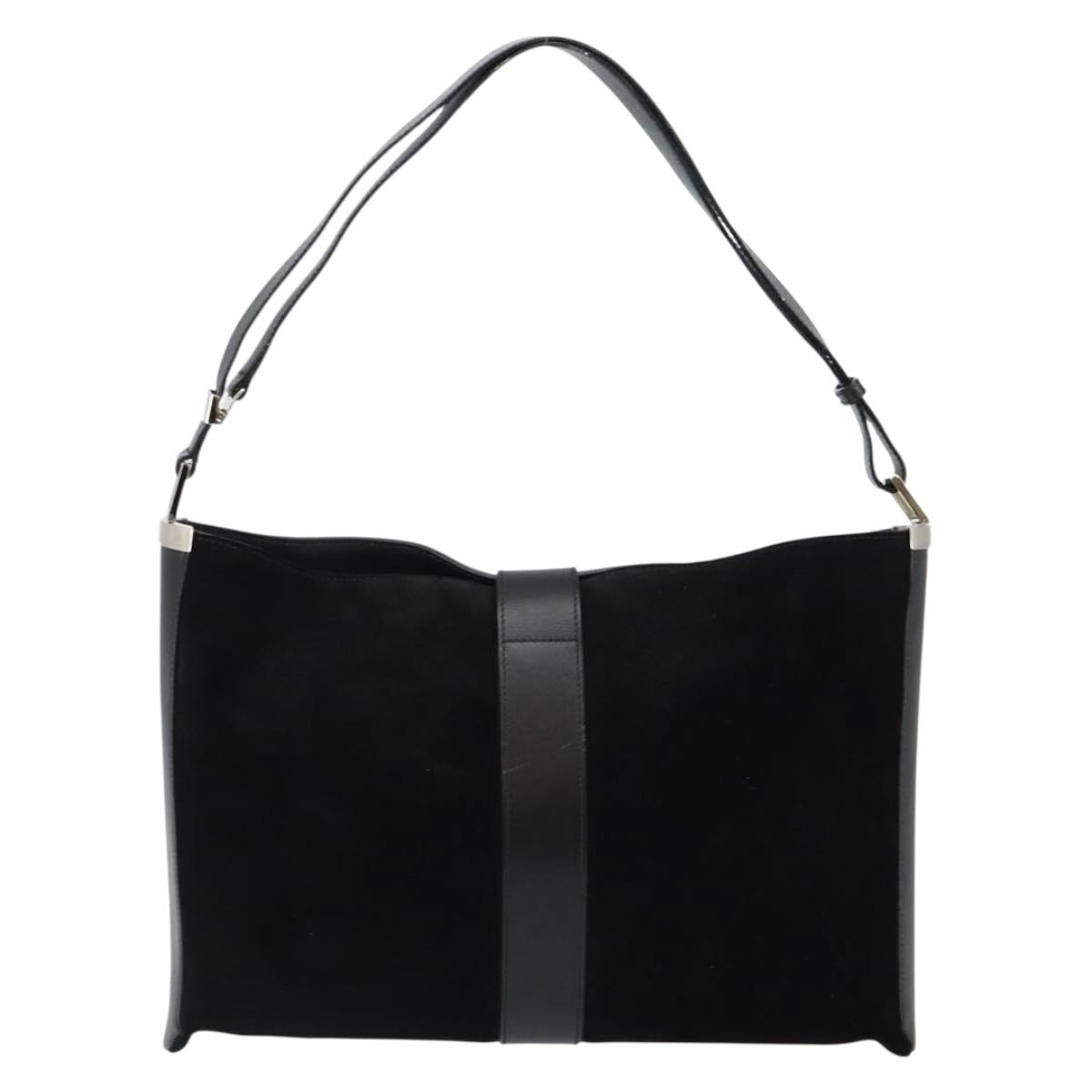 GUCCI Jackie Shoulder Bag Suede Leather Black Silver 001 4052 1669 Auth BA6564