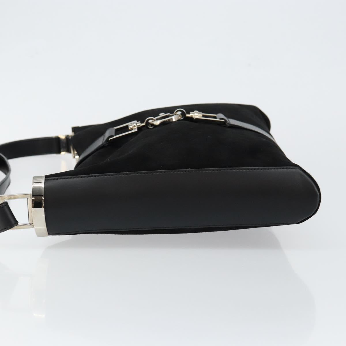 GUCCI Jackie Shoulder Bag Suede Leather Black Silver 001 4052 1669 Auth BA6564