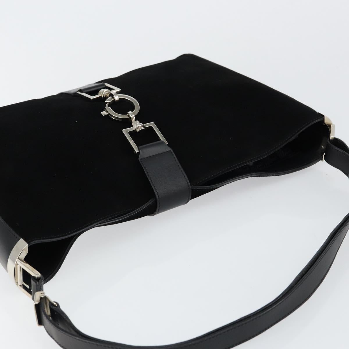 GUCCI Jackie Shoulder Bag Suede Leather Black Silver 001 4052 1669 Auth BA6564