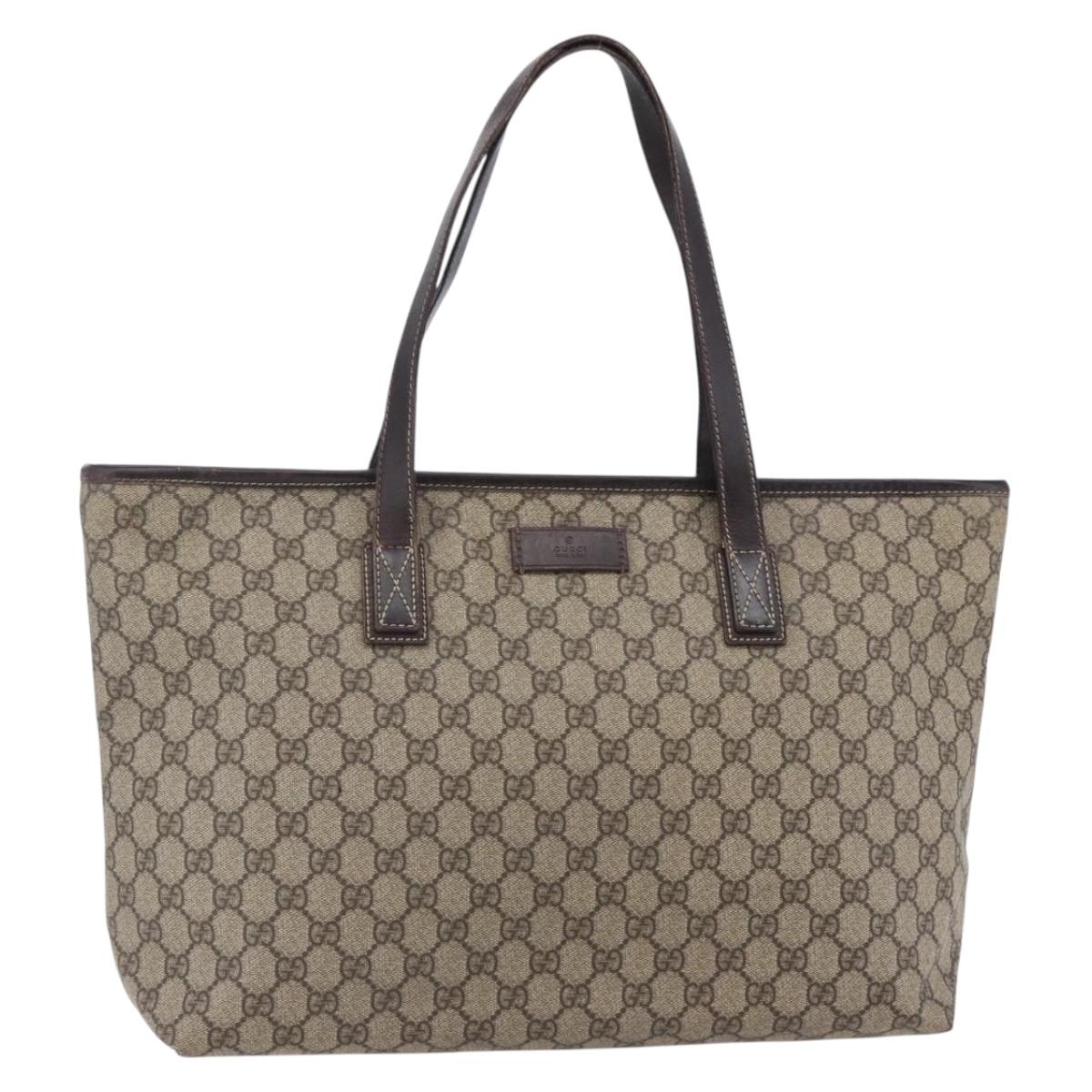 GUCCI GG Supreme Tote Bag PVC Beige Silver 211137 Auth BA6567