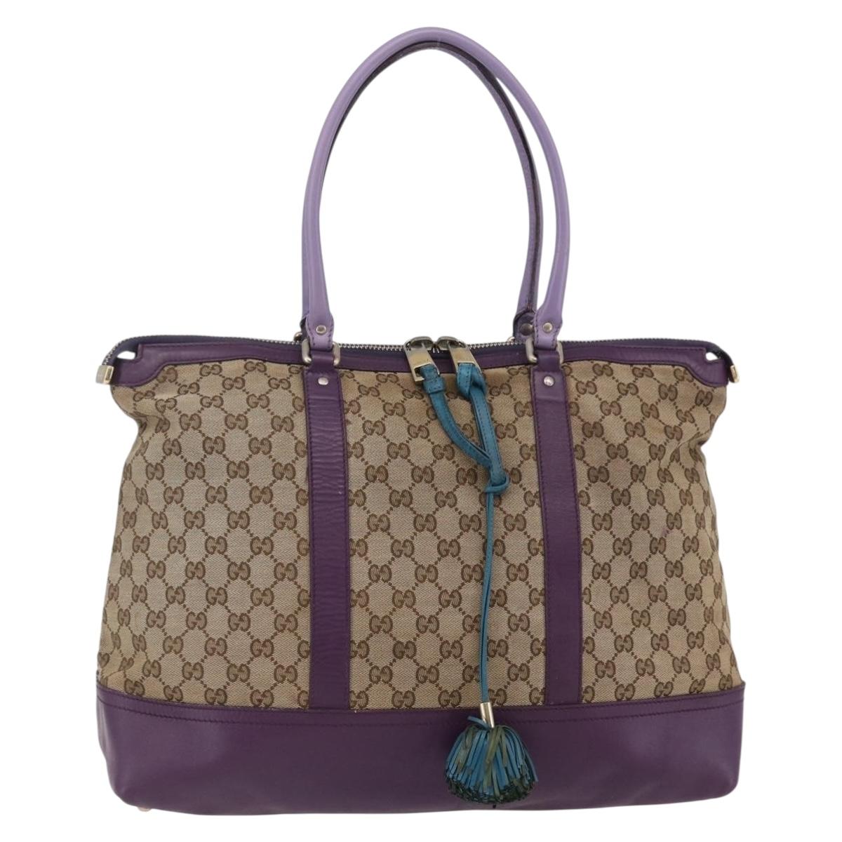 GUCCI GG Canvas Tote Bag Beige Gold 282325 Auth BA6568