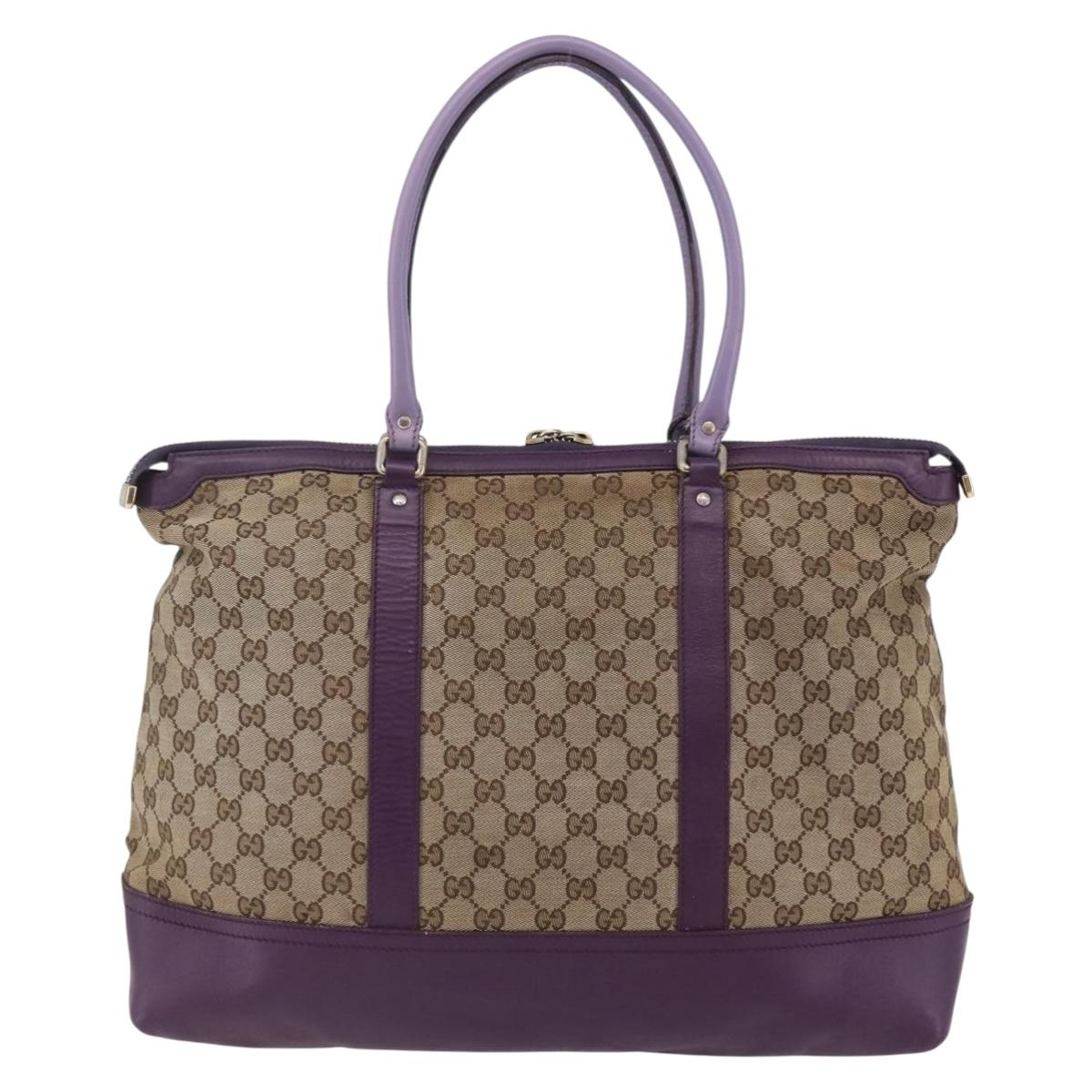 GUCCI GG Canvas Tote Bag Beige Gold 282325 Auth BA6568