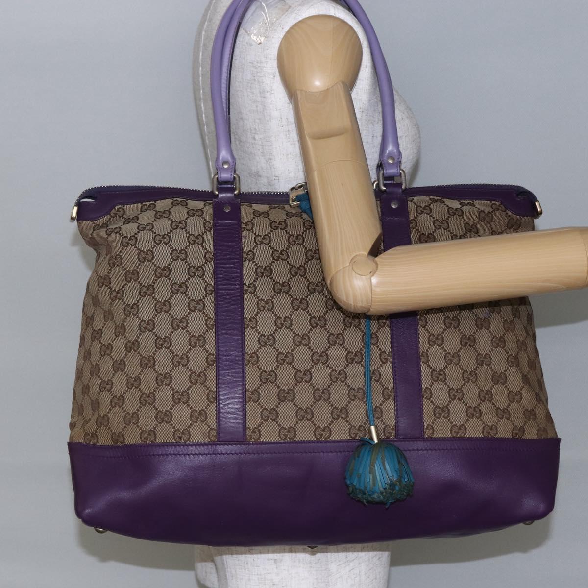GUCCI GG Canvas Tote Bag Beige Gold 282325 Auth BA6568