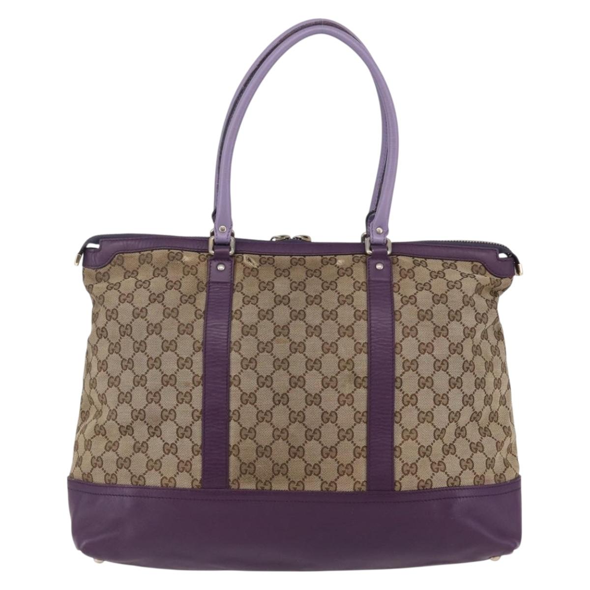 GUCCI GG Canvas Tote Bag Beige Gold 282325 Auth BA6568