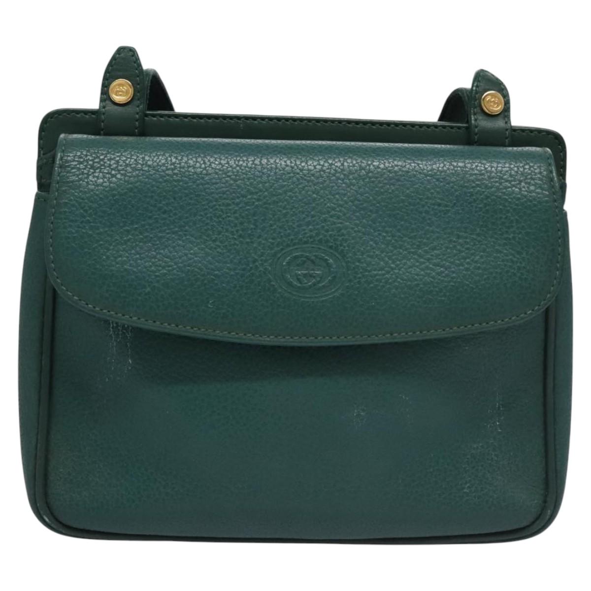 GUCCI Shoulder Bag Leather Green Gold 007 23 0114 Auth BA657