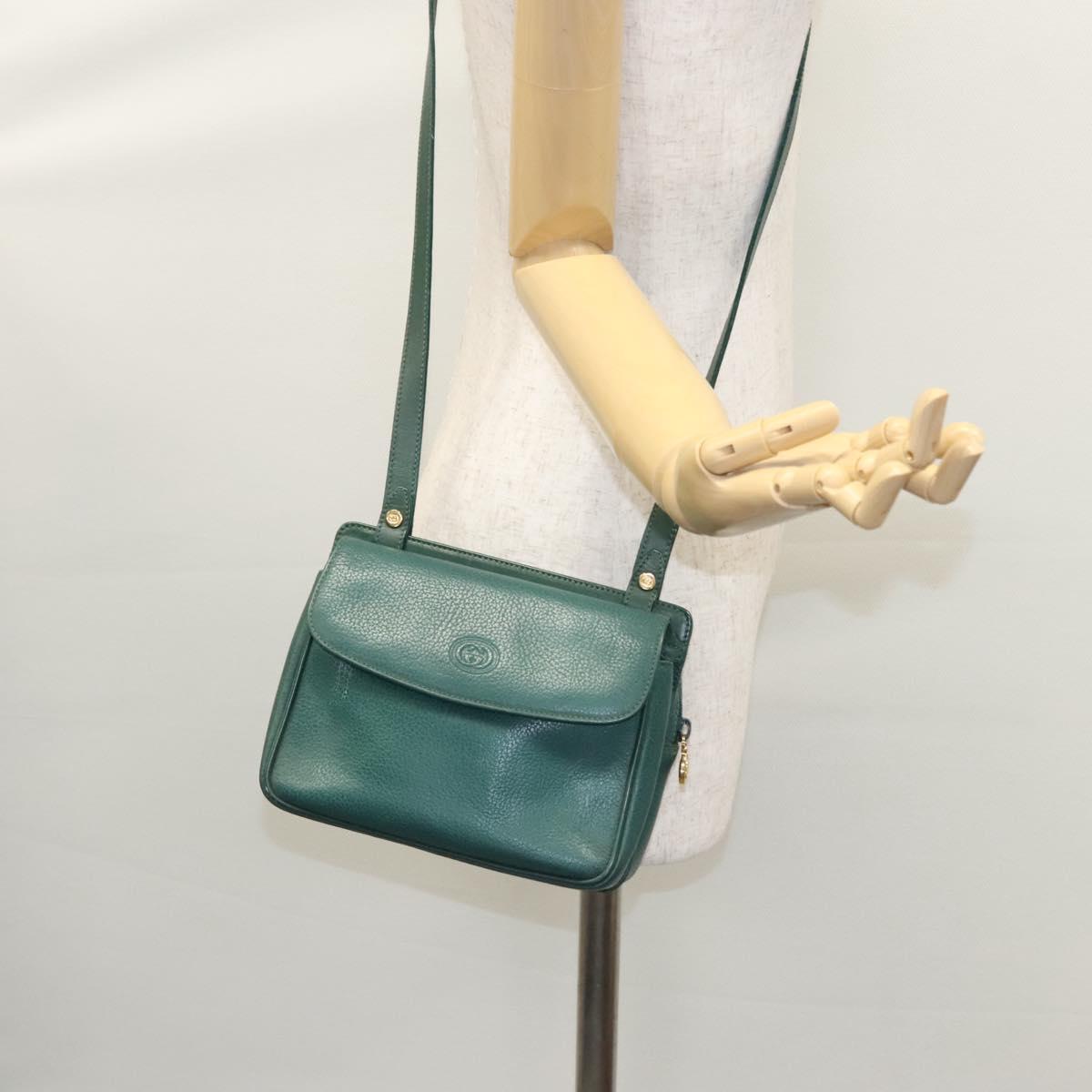 GUCCI Shoulder Bag Leather Green Gold 007 23 0114 Auth BA657