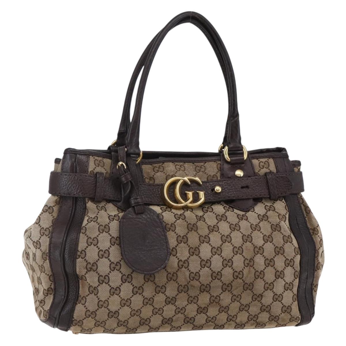 GUCCI GG Canvas Tote Bag Beige Gold 247183 Auth BA6570