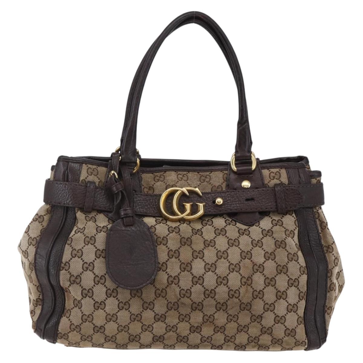 GUCCI GG Canvas Tote Bag Beige Gold 247183 Auth BA6570