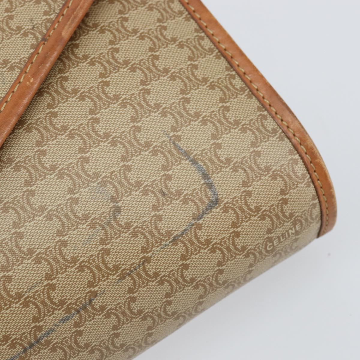 CELINE Macadam Canvas Shoulder Bag PVC Beige Gold Auth BA6573