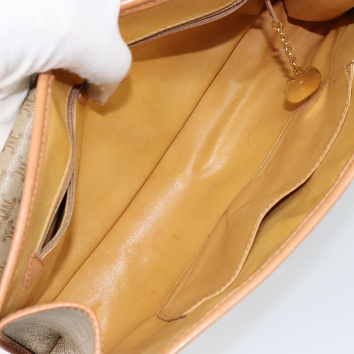 CELINE Macadam Canvas Shoulder Bag PVC Beige Gold Auth BA6573