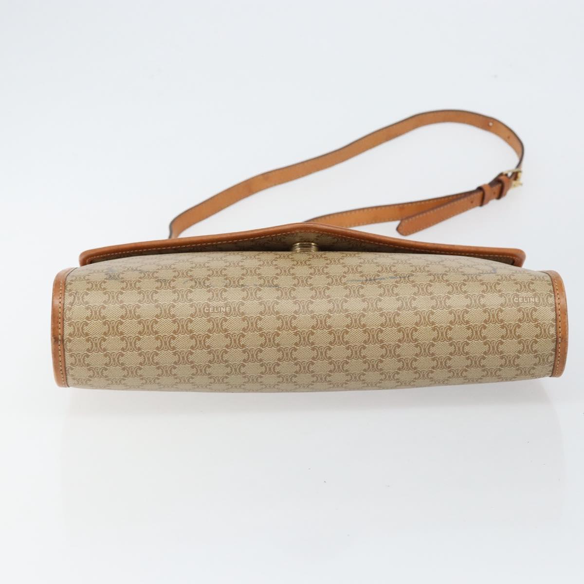 CELINE Macadam Canvas Shoulder Bag PVC Beige Gold Auth BA6573