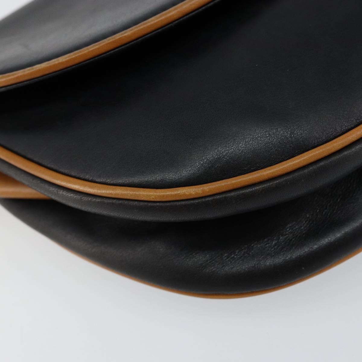 CELINE Shoulder Bag Leather Navy Gold Auth BA6575