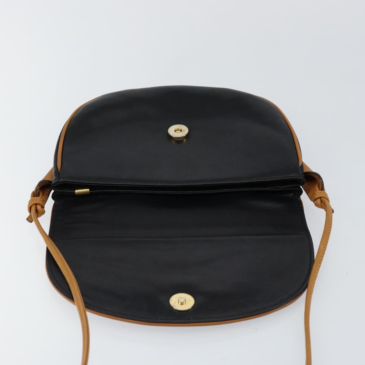 CELINE Shoulder Bag Leather Navy Gold Auth BA6575