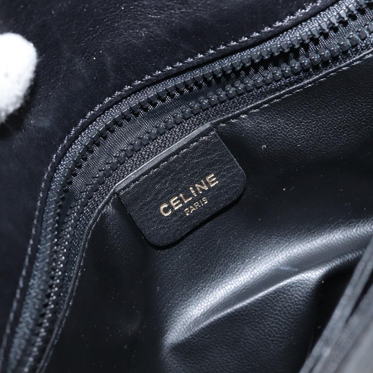 CELINE Shoulder Bag Leather Navy Gold Auth BA6575