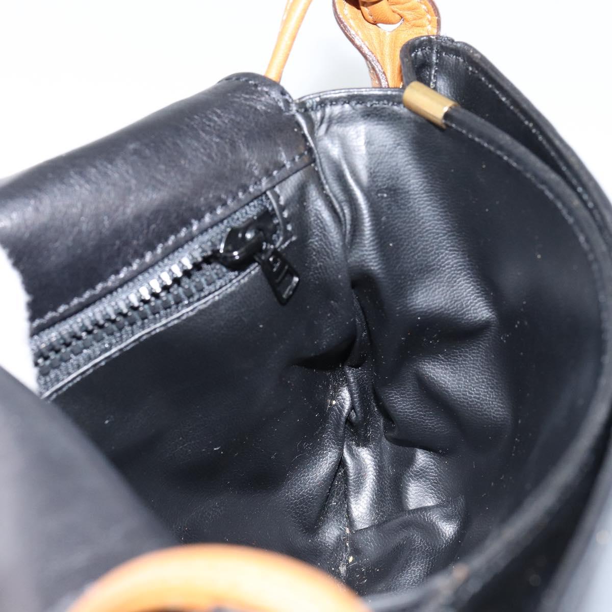 CELINE Shoulder Bag Leather Navy Gold Auth BA6575