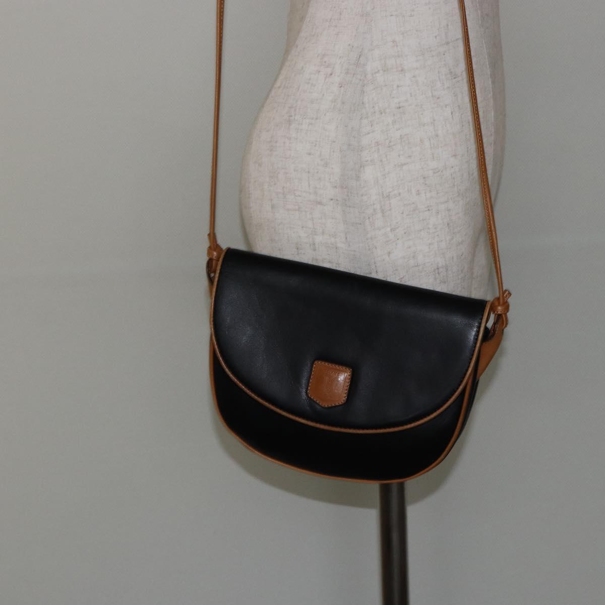 CELINE Shoulder Bag Leather Navy Gold Auth BA6575