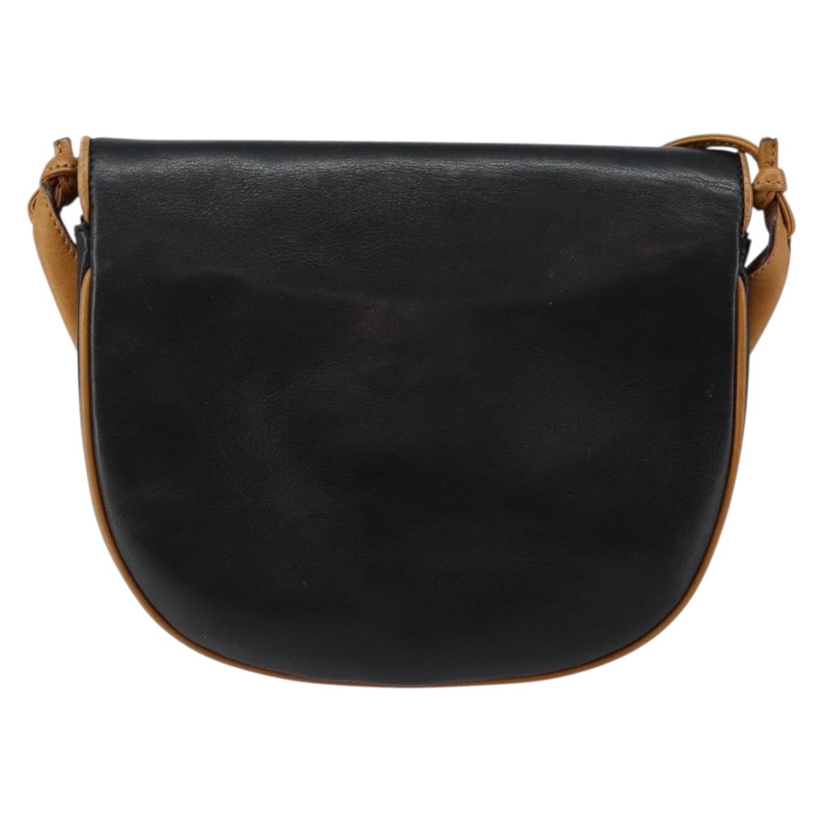 CELINE Shoulder Bag Leather Navy Gold Auth BA6575