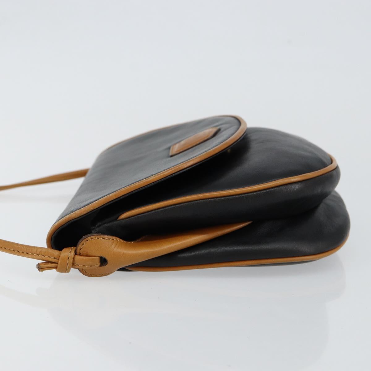 CELINE Shoulder Bag Leather Navy Gold Auth BA6575