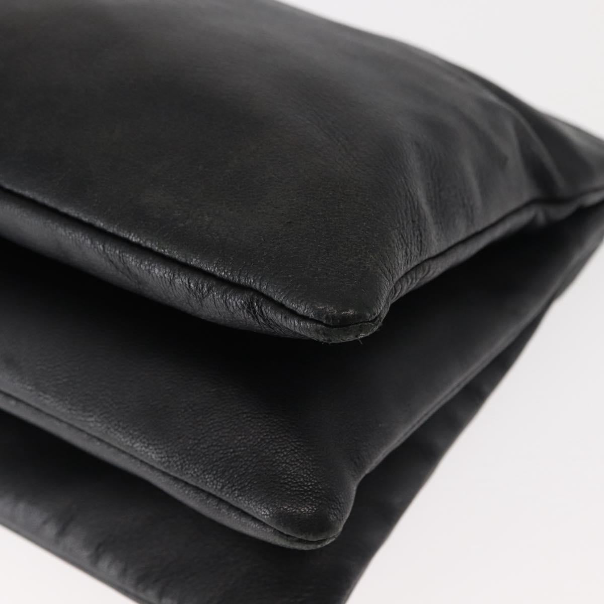 CELINE Trio Shoulder Bag Leather Black Gold Auth BA6576