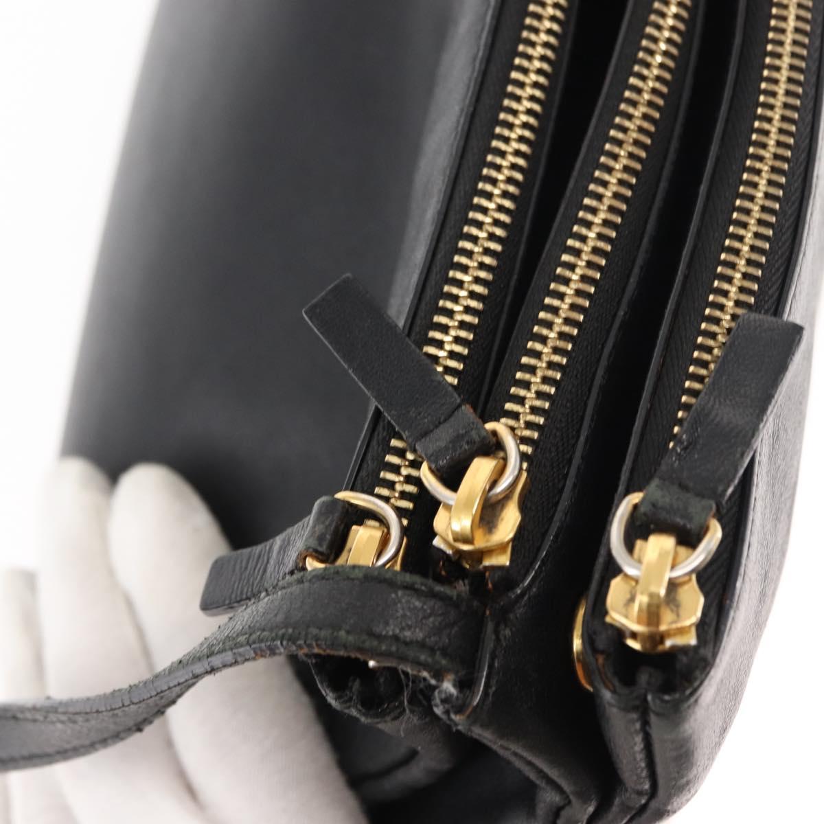 CELINE Trio Shoulder Bag Leather Black Gold Auth BA6576