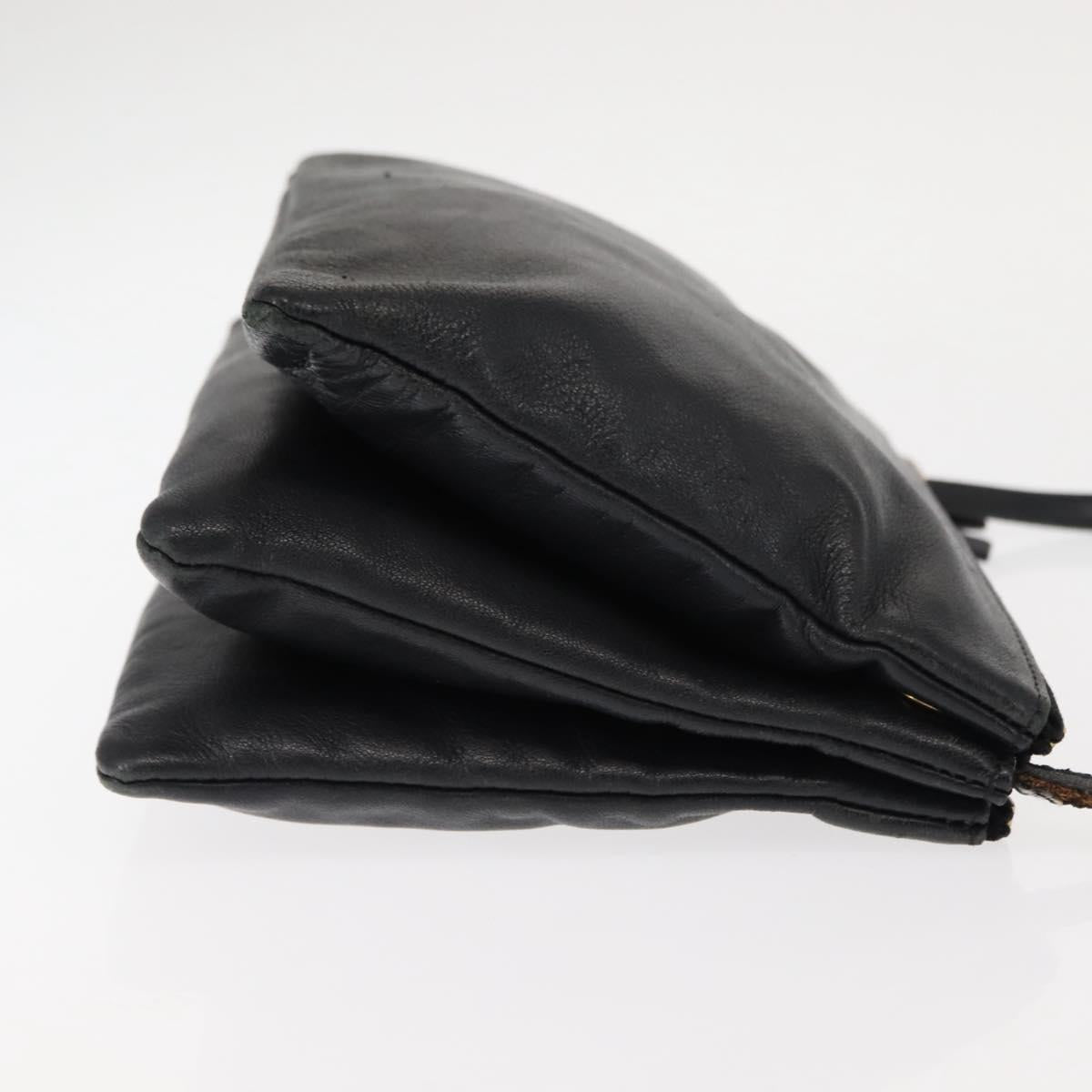 CELINE Trio Shoulder Bag Leather Black Gold Auth BA6576