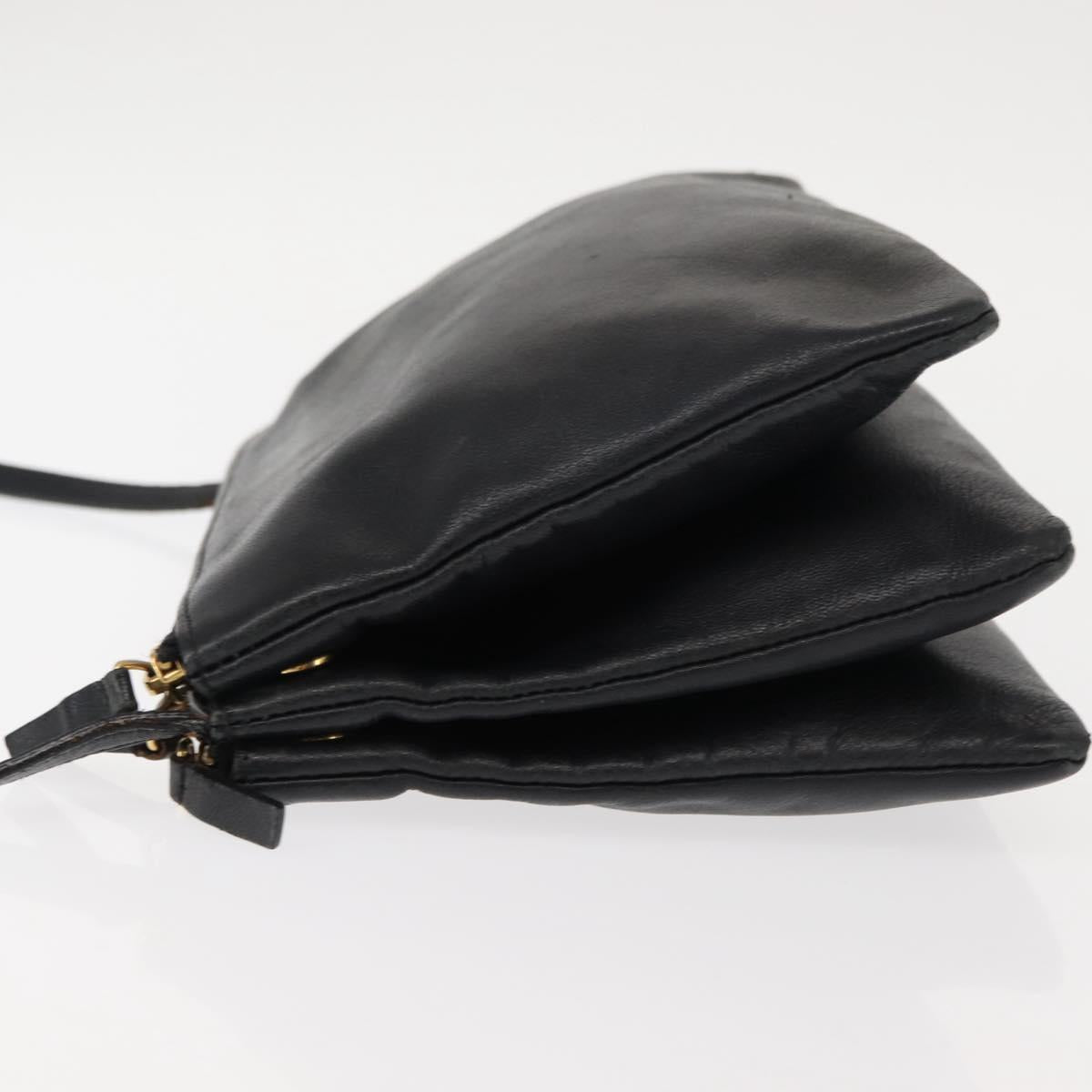 CELINE Trio Shoulder Bag Leather Black Gold Auth BA6576