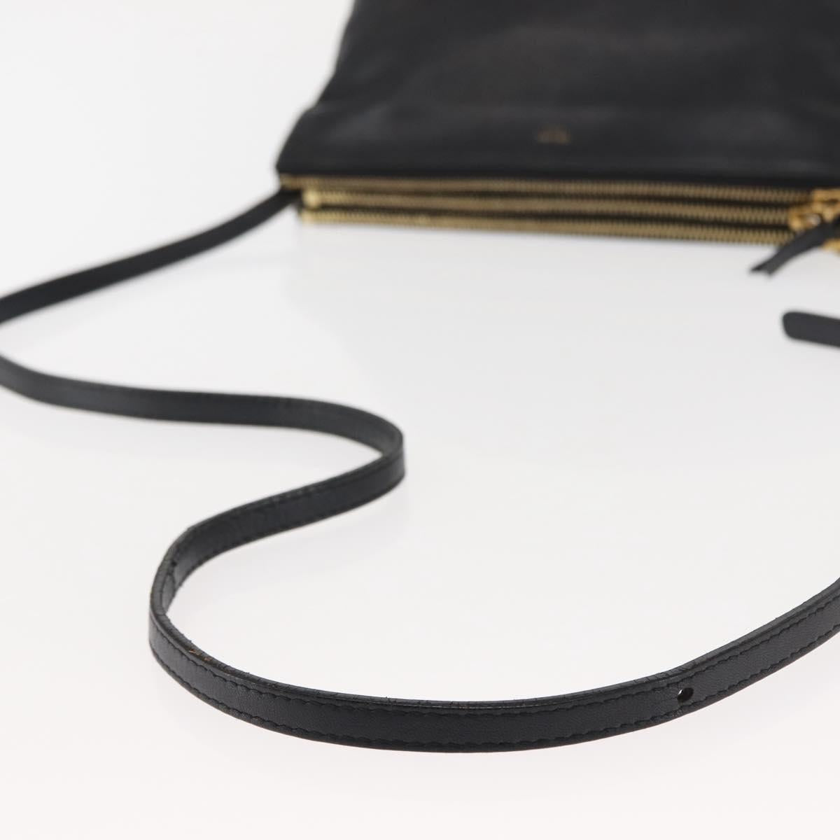 CELINE Trio Shoulder Bag Leather Black Gold Auth BA6576
