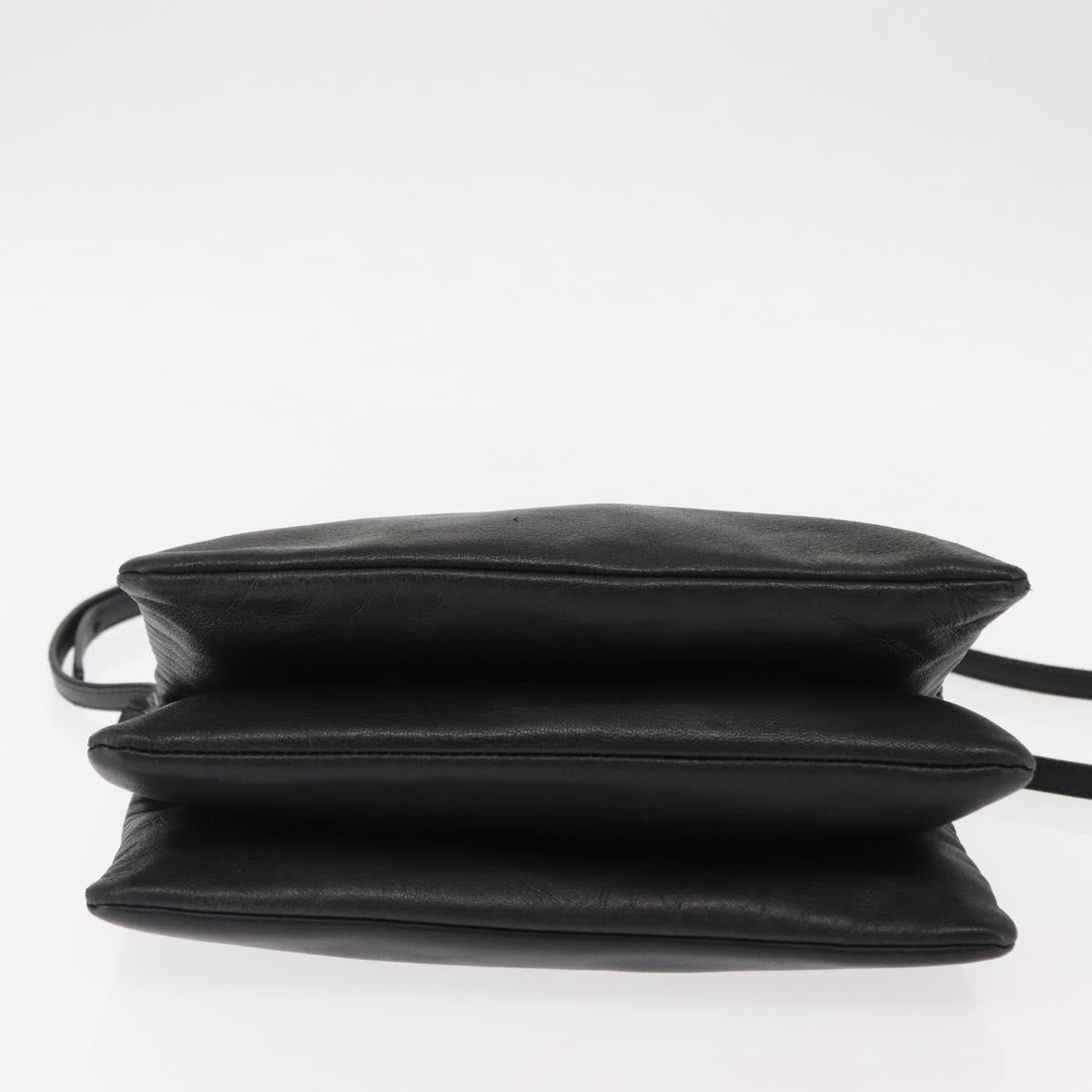 CELINE Trio Shoulder Bag Leather Black Gold Auth BA6576