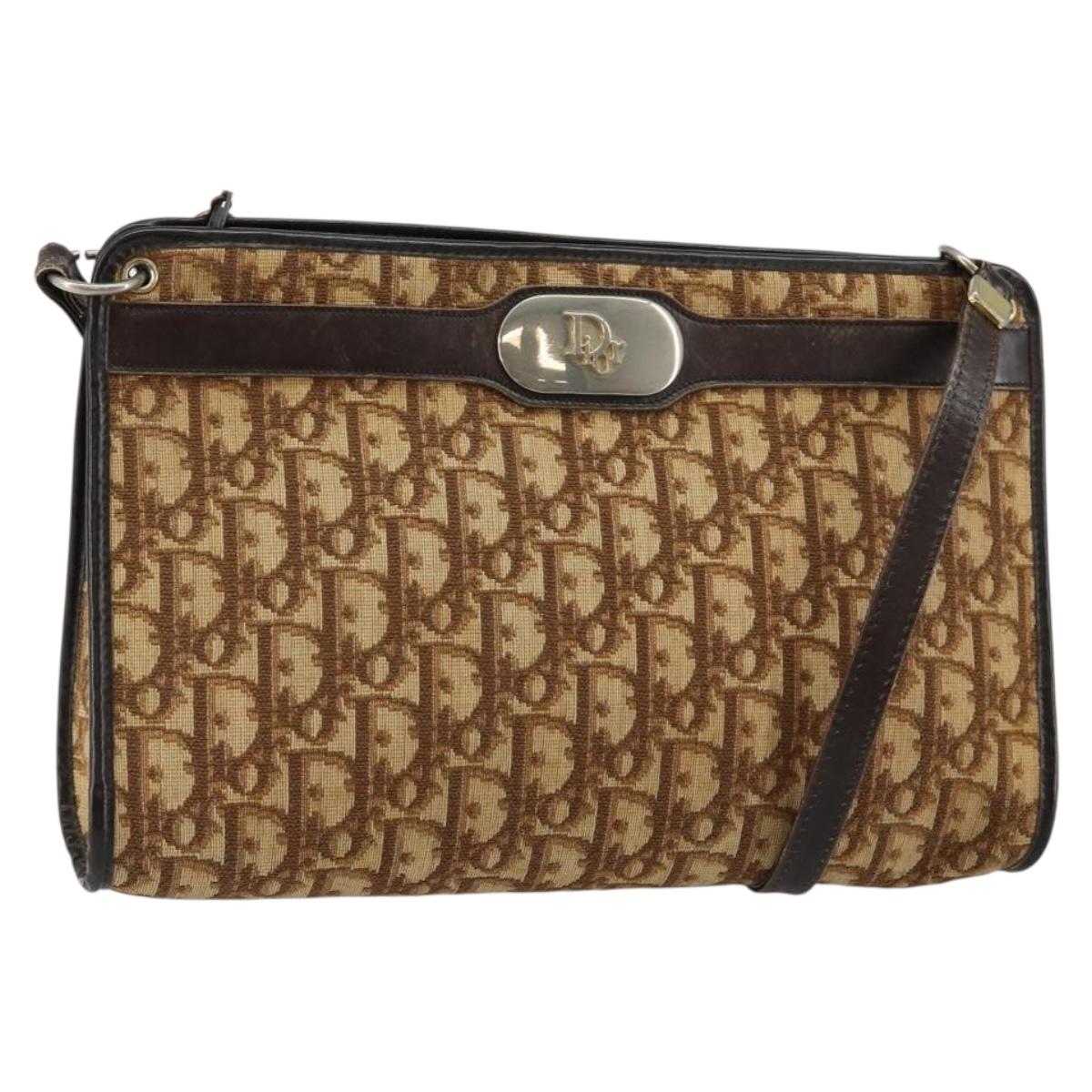 Christian Dior Trotter Canvas Shoulder Bag Brown Gold Auth BA6578