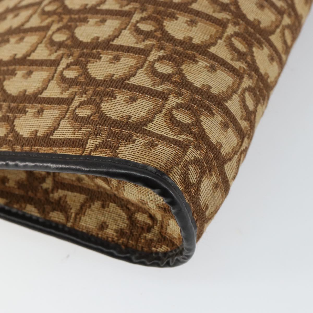 Christian Dior Trotter Canvas Shoulder Bag Brown Gold Auth BA6578