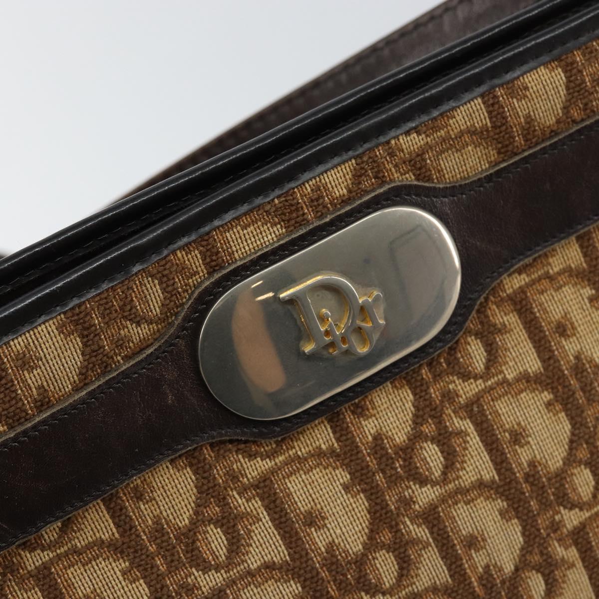 Christian Dior Trotter Canvas Shoulder Bag Brown Gold Auth BA6578