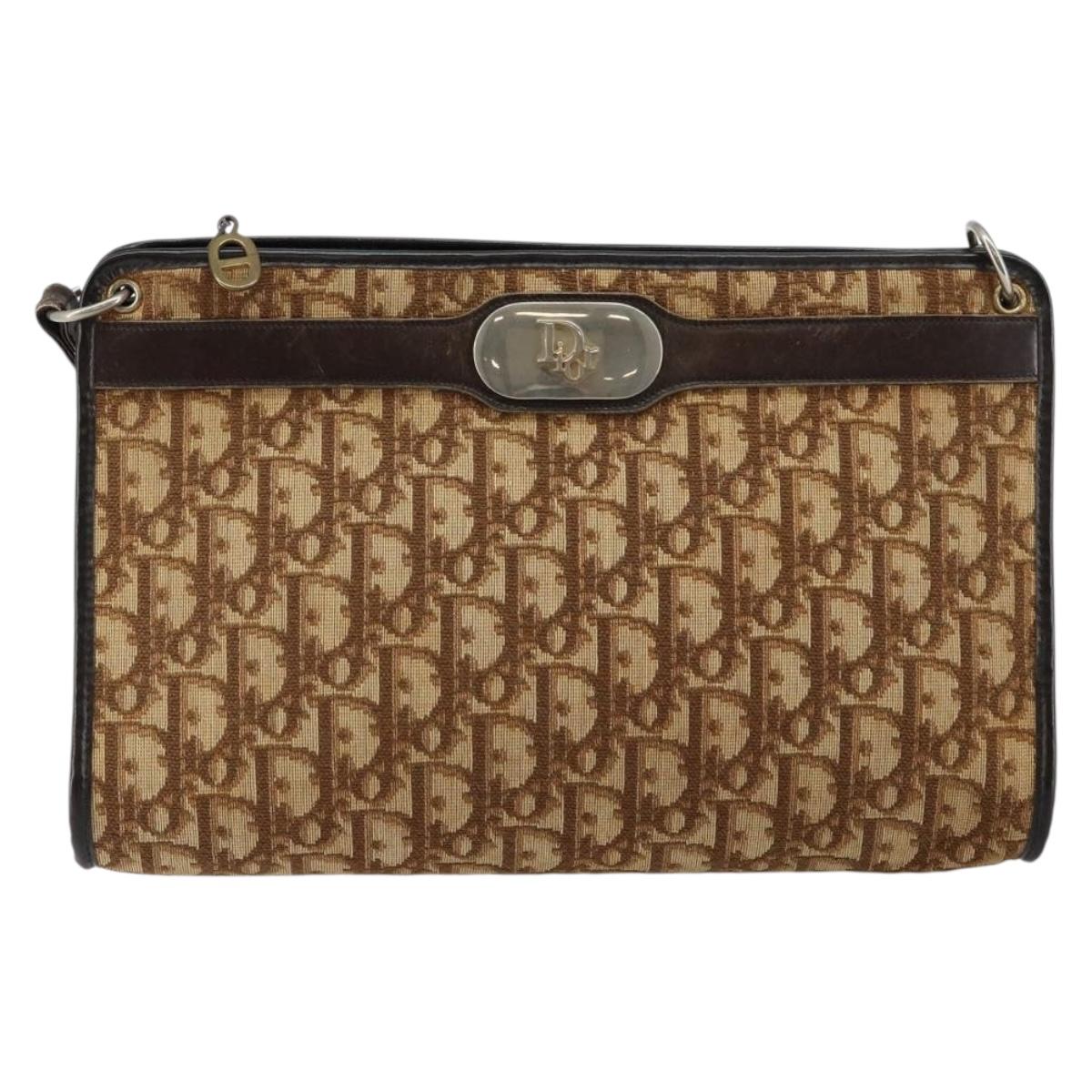 Christian Dior Trotter Canvas Shoulder Bag Brown Gold Auth BA6578