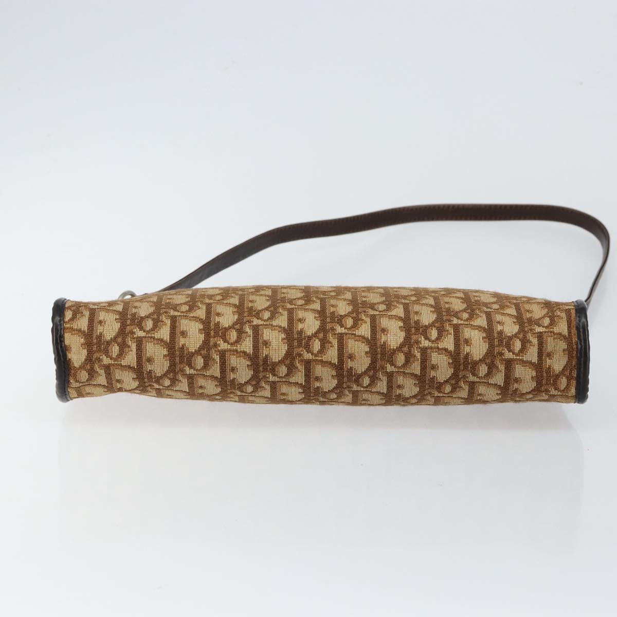 Christian Dior Trotter Canvas Shoulder Bag Brown Gold Auth BA6578