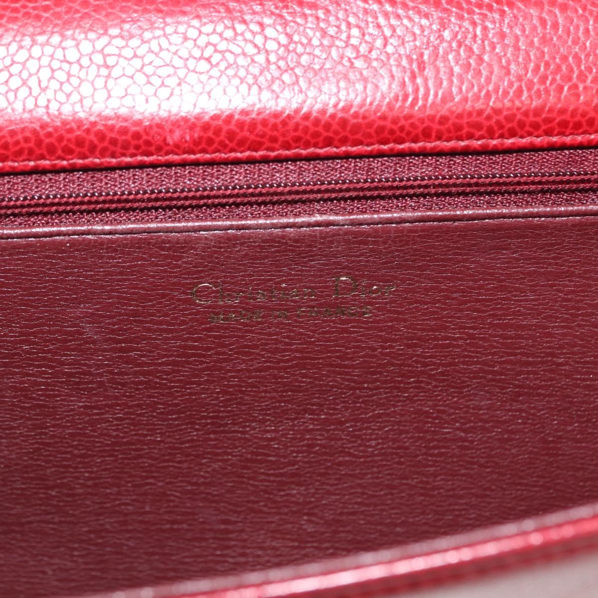 Christian Dior Shoulder Bag Leather Red Gold Auth BA6579