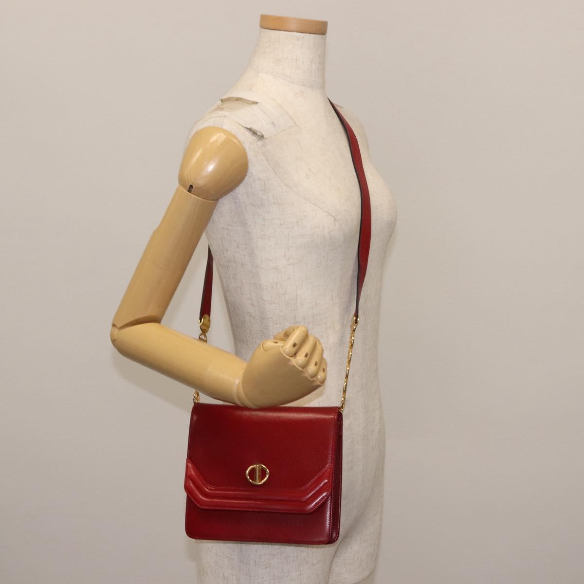 Christian Dior Shoulder Bag Leather Red Gold Auth BA6579