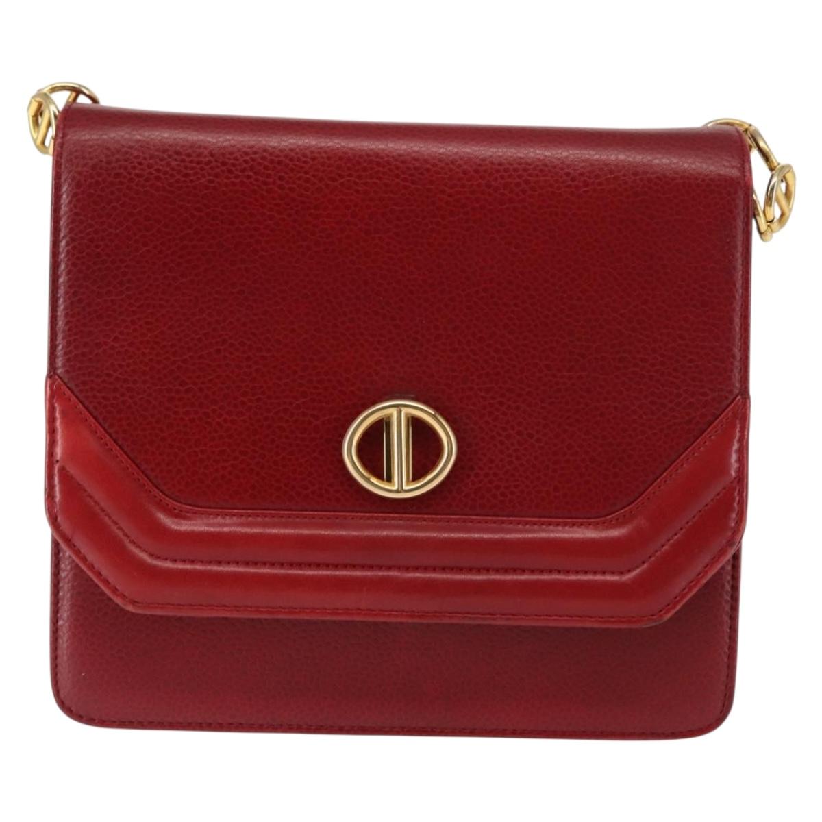 Christian Dior Shoulder Bag Leather Red Gold Auth BA6579