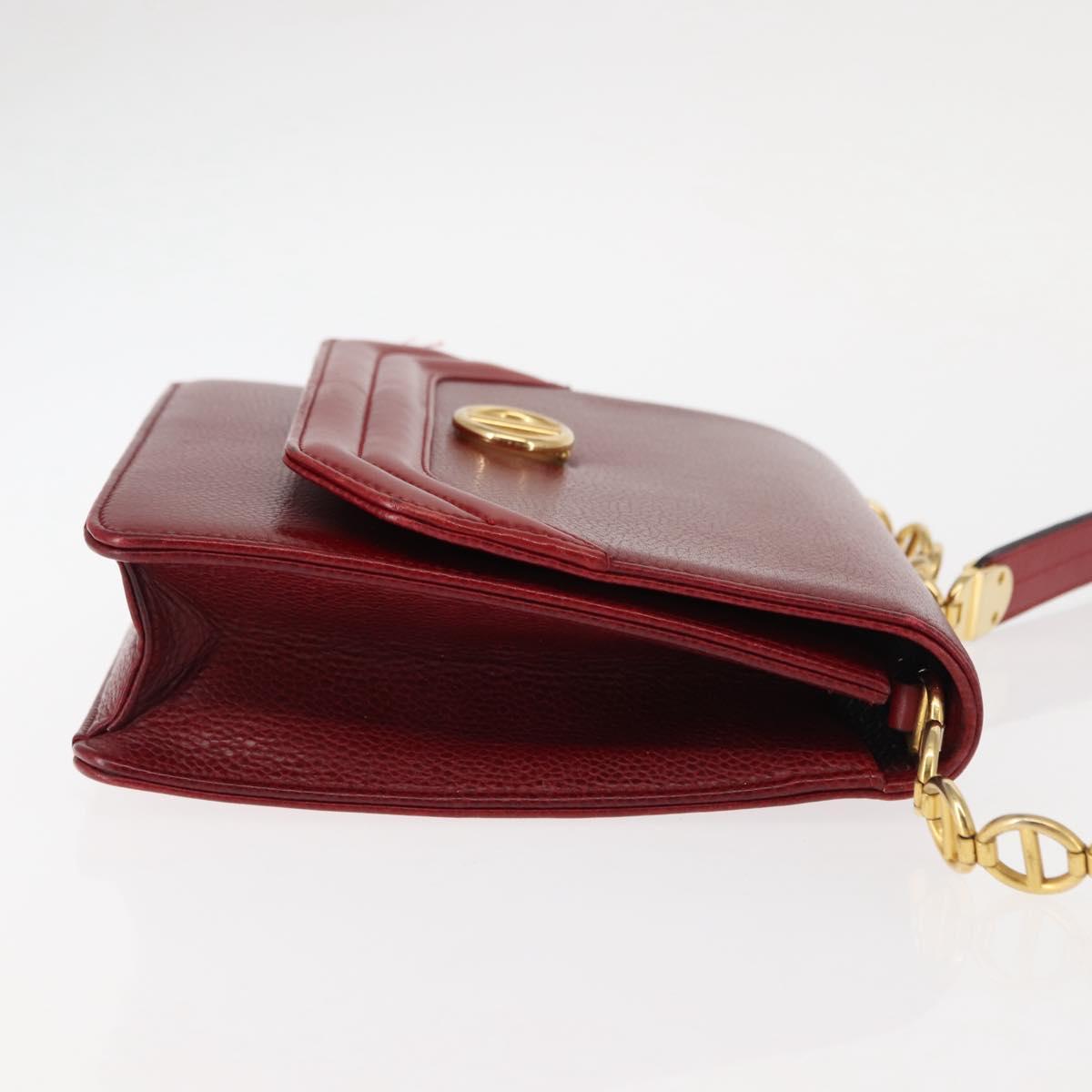 Christian Dior Shoulder Bag Leather Red Gold Auth BA6579