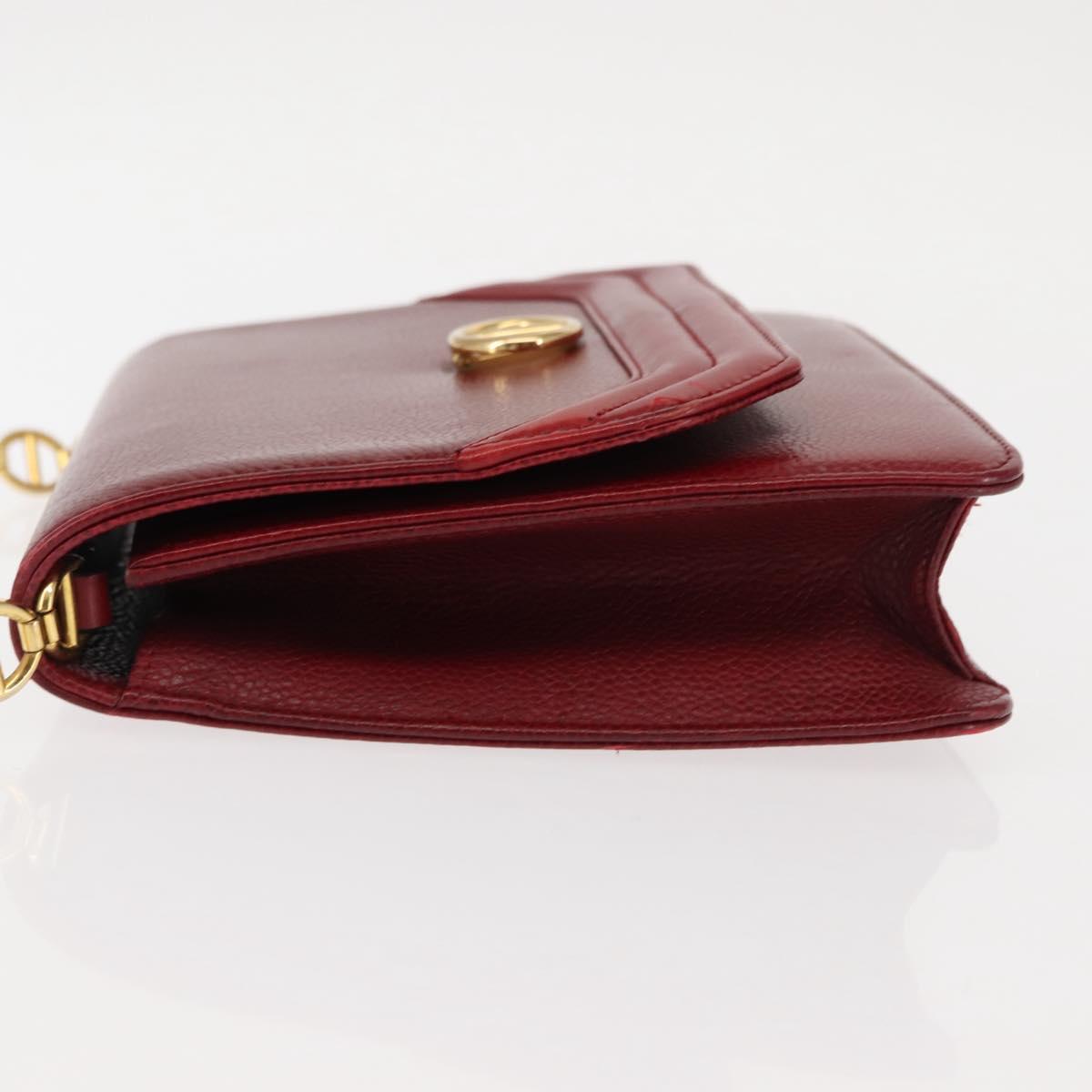 Christian Dior Shoulder Bag Leather Red Gold Auth BA6579
