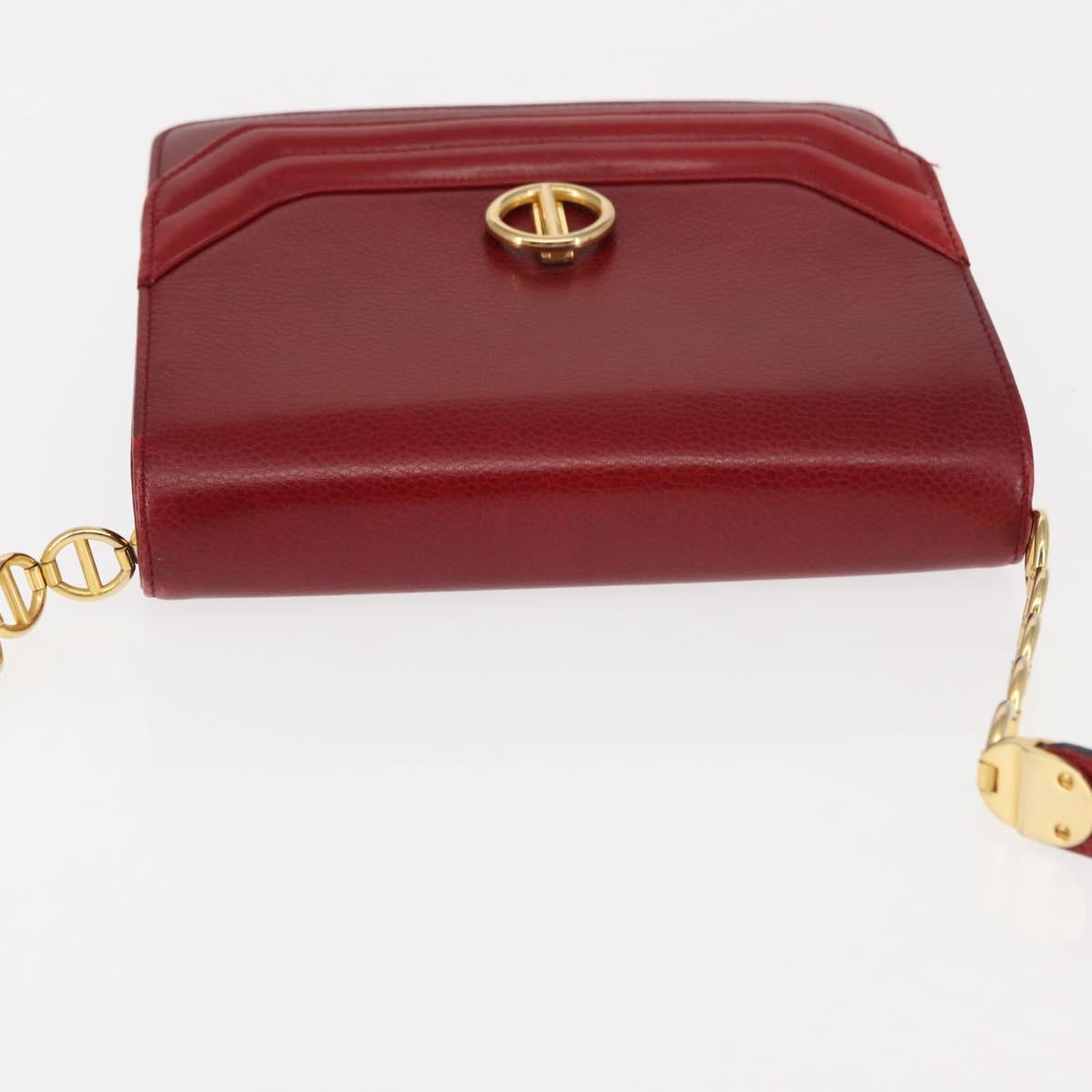 Christian Dior Shoulder Bag Leather Red Gold Auth BA6579
