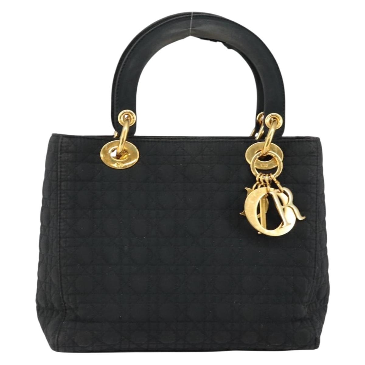 Christian Dior Canage Hand Bag Nylon Black Gold Auth BA6580