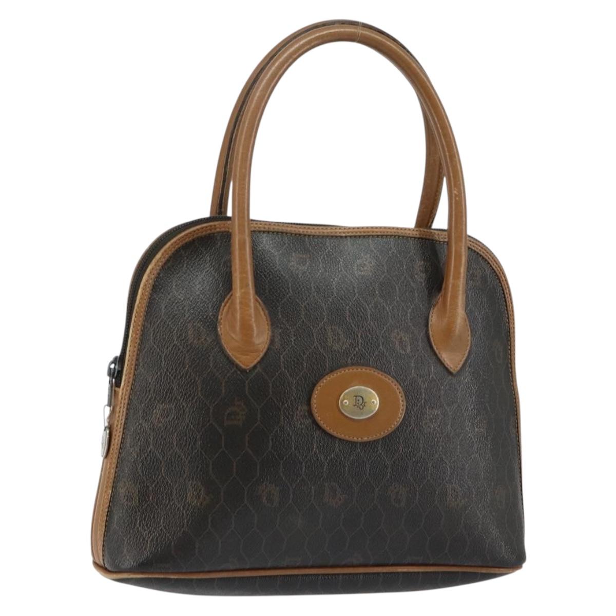 Christian Dior Honeycomb Canvas Hand Bag PVC Black Auth BA6581