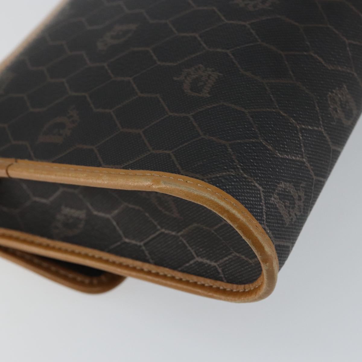 Christian Dior Honeycomb Canvas Shoulder Bag PVC Black Gold Auth BA6582