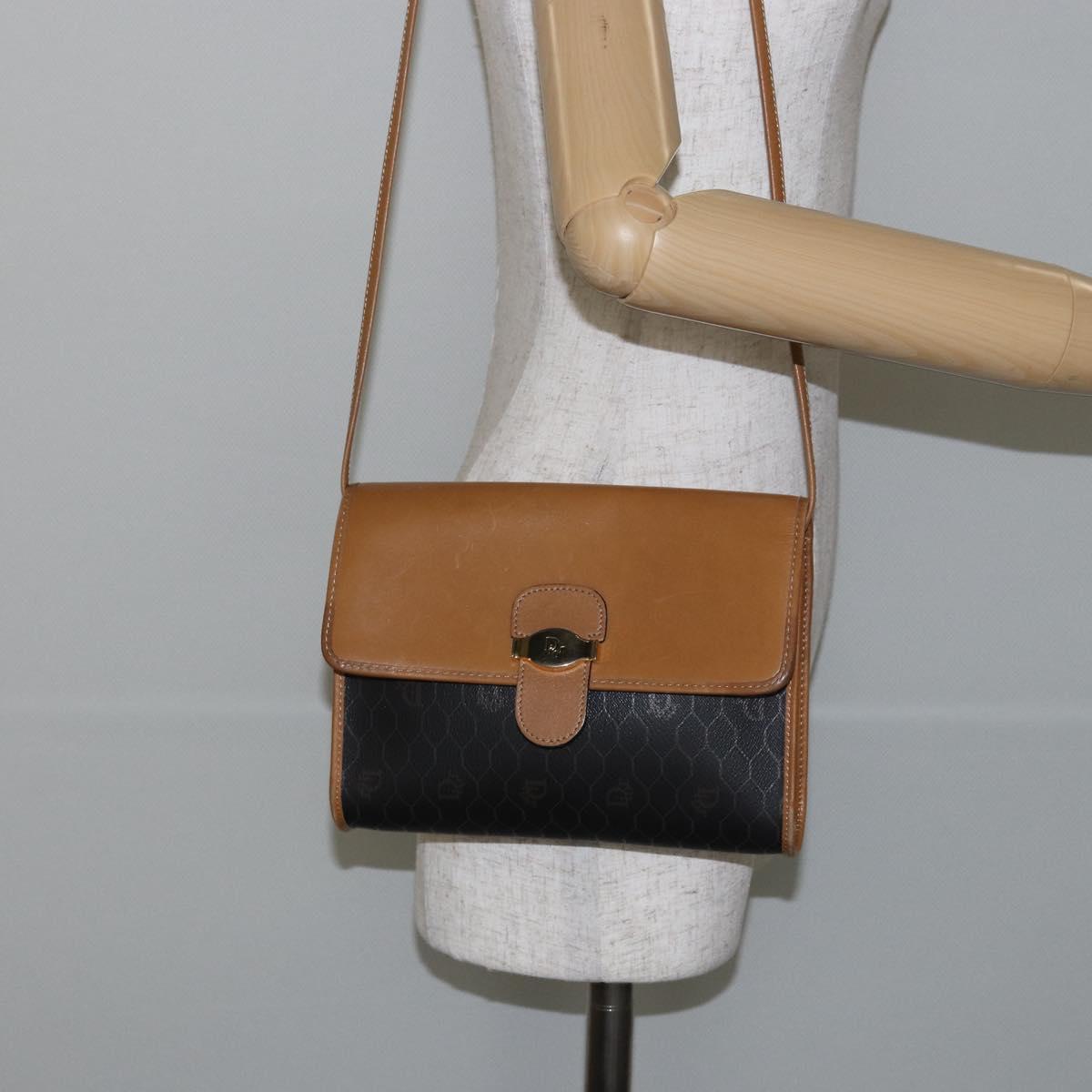 Christian Dior Honeycomb Canvas Shoulder Bag PVC Black Gold Auth BA6582