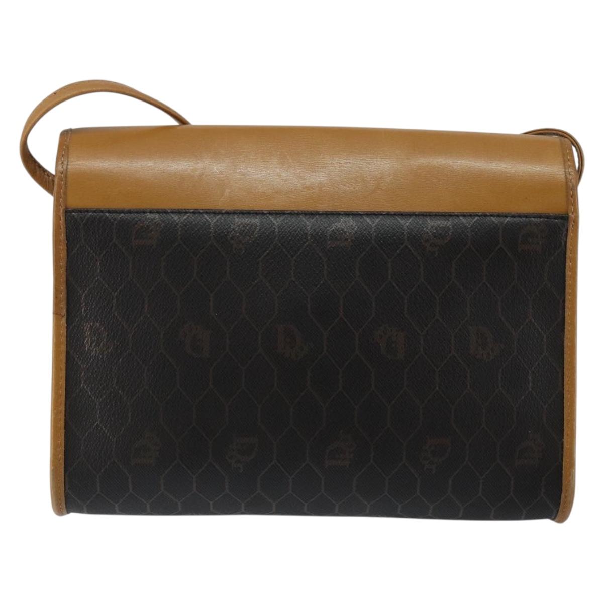 Christian Dior Honeycomb Canvas Shoulder Bag PVC Black Gold Auth BA6582