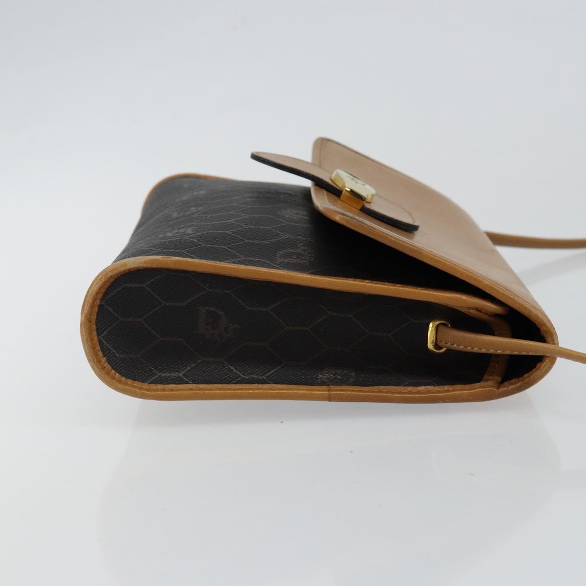 Christian Dior Honeycomb Canvas Shoulder Bag PVC Black Gold Auth BA6582