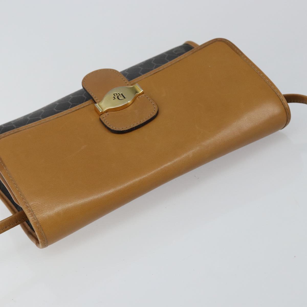 Christian Dior Honeycomb Canvas Shoulder Bag PVC Black Gold Auth BA6582