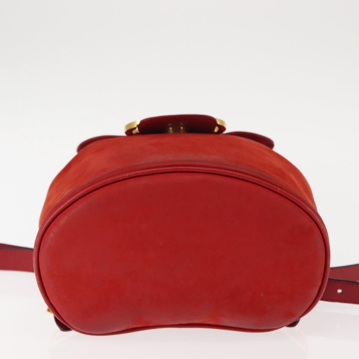Salvatore Ferragamo Backpack Suede Red Gold Auth BA6583