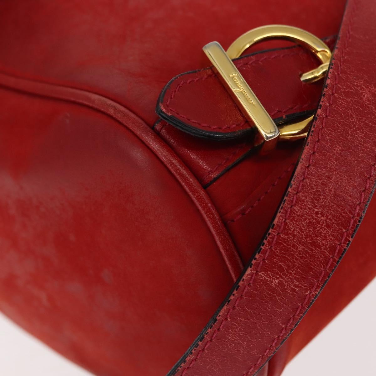 Salvatore Ferragamo Backpack Suede Red Gold Auth BA6583